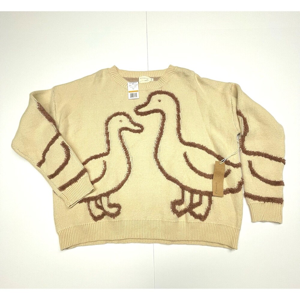 Dreamers By Debut Knit Tan Sweater Brown Ducks Women's Size XS